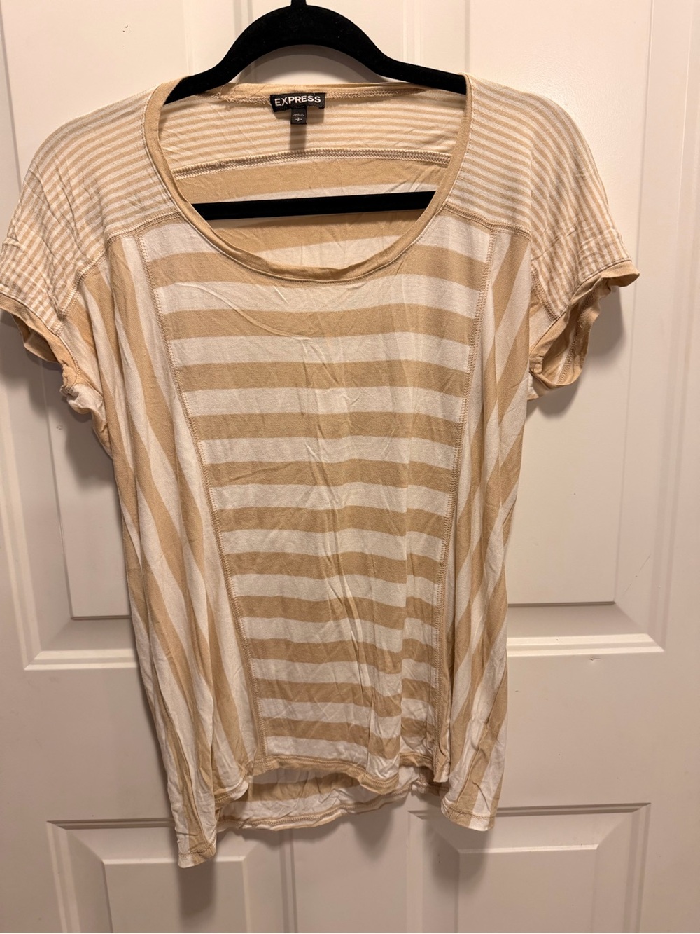 Express Cream and White Striped Short Sleeve Tee